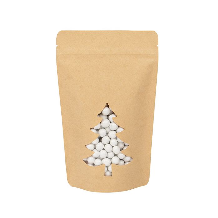 Standbodenbeutel Kraftpapier mit Tree Fenster 130x79x206 mm - 25 Stk