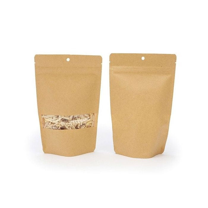 Standbodenbeutel Kraftpapier | 102x60x152mm | 57 Gramm mit Aufhängeloch - 100 Stk