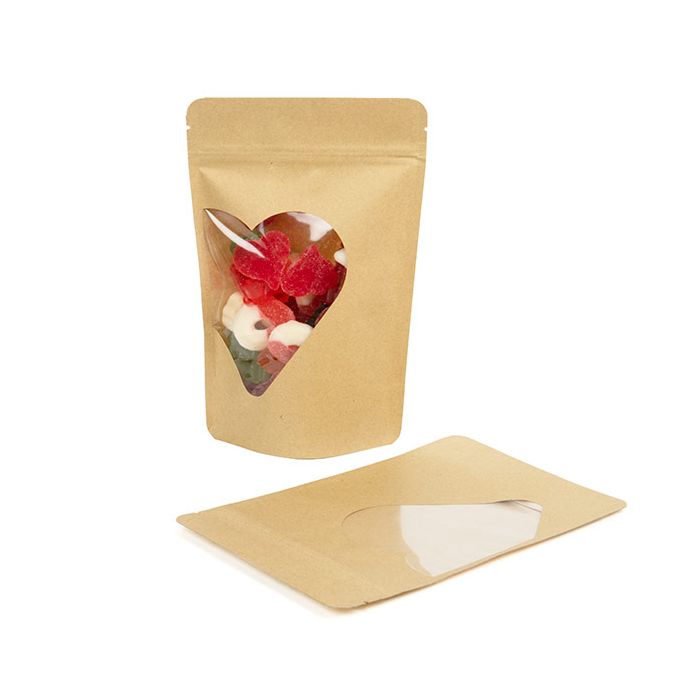 Stand Up Pouches Kraft With Heart Window 130x79x206 mm