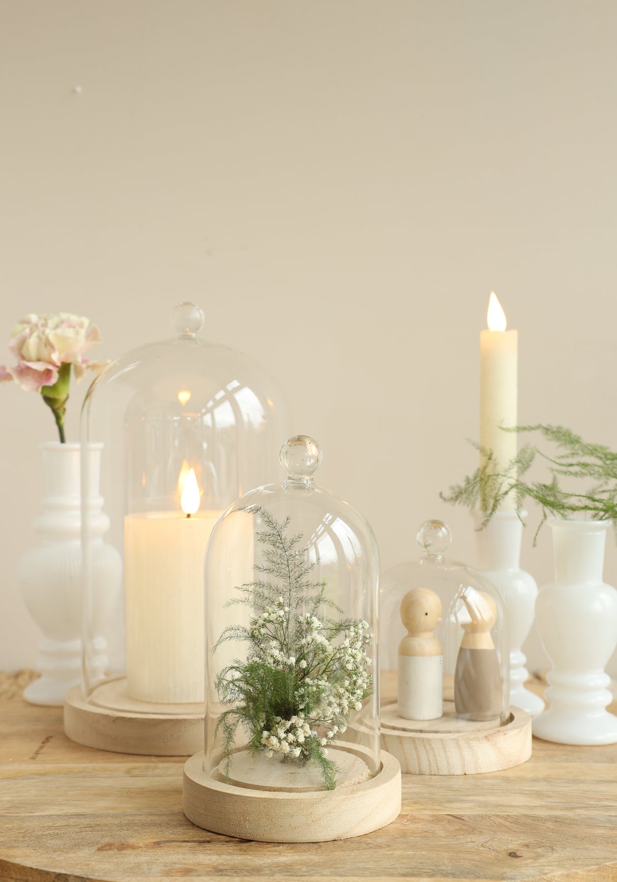 Glashaube mit Glasknopf mit Holzsockel Ø12 h.18 cm (1 Stk.) [IFS-29313]