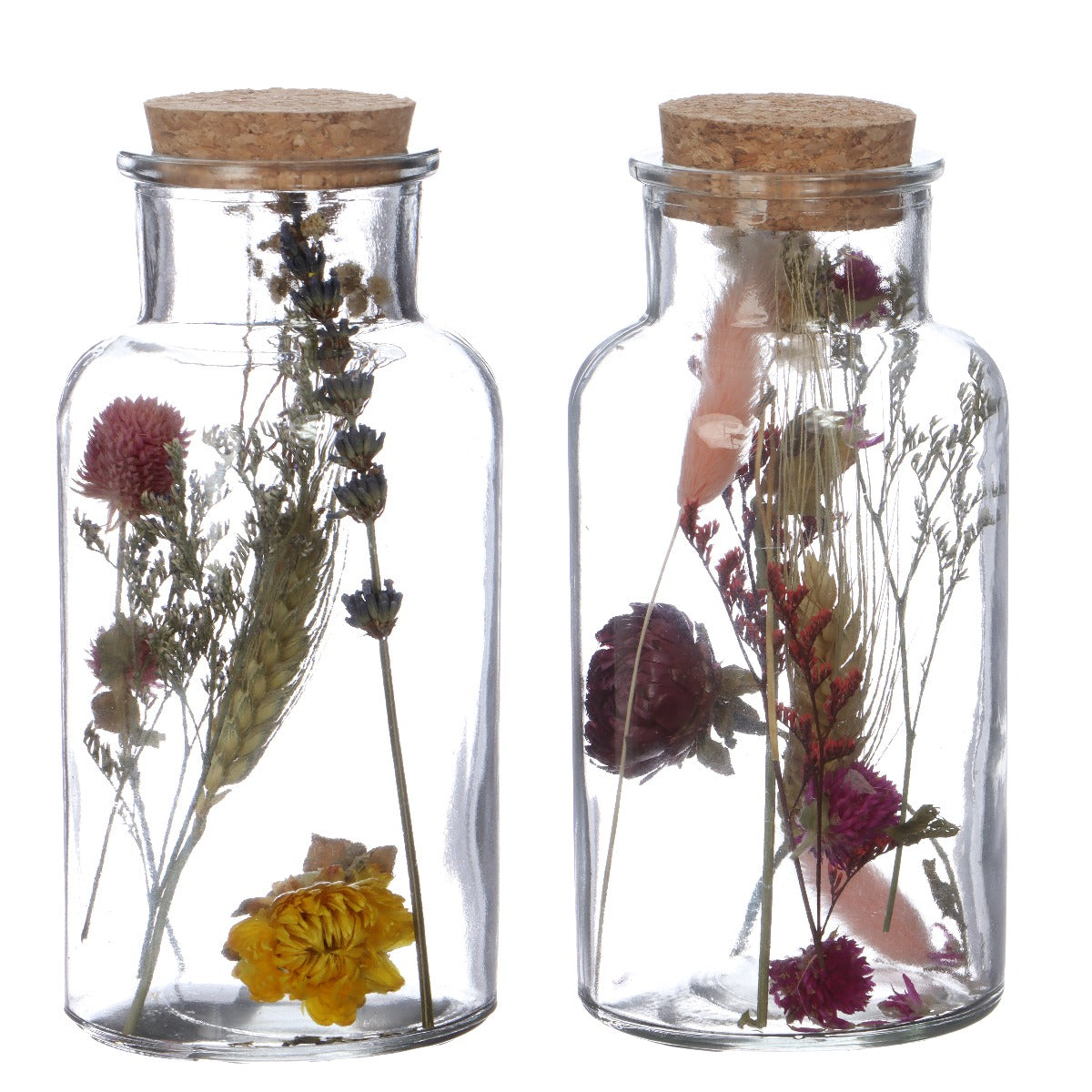 Glass medicine bottle with 2 different dried flowers Ø8cm (12 pcs.) [IFS