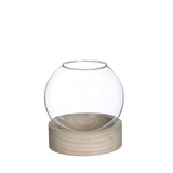 Glaskugelvase mit Holzsockel, Ø 13 cm, H. 14 cm - 1 Stück