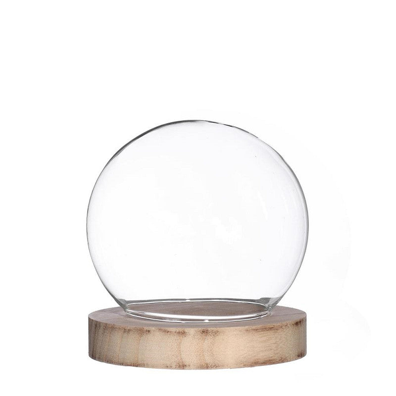 Glaskuppel mit Holzsockel Ø 13 cm, H. 14 cm - 1 Stück