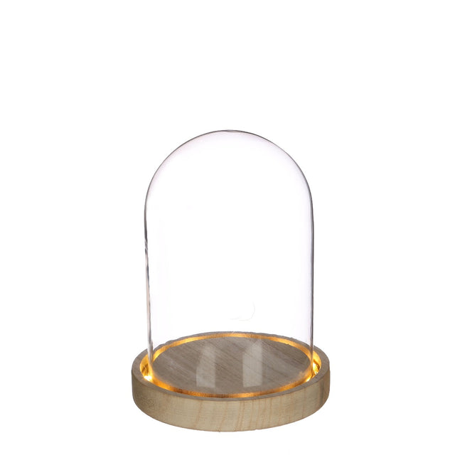 Glass LED jar Ø12cm with wooden base (1 pcs.) [IFS
