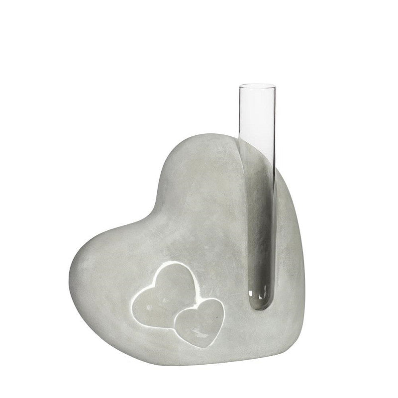 Zementherz mit Glasröhrchen, L. 4,5 x B. 13 x H. 14,6 cm - 6 Stück