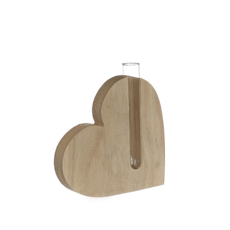 Holzherz mit Glasröhrchen, 14 x 2,8 x H. 13 cm - 6 Stück
