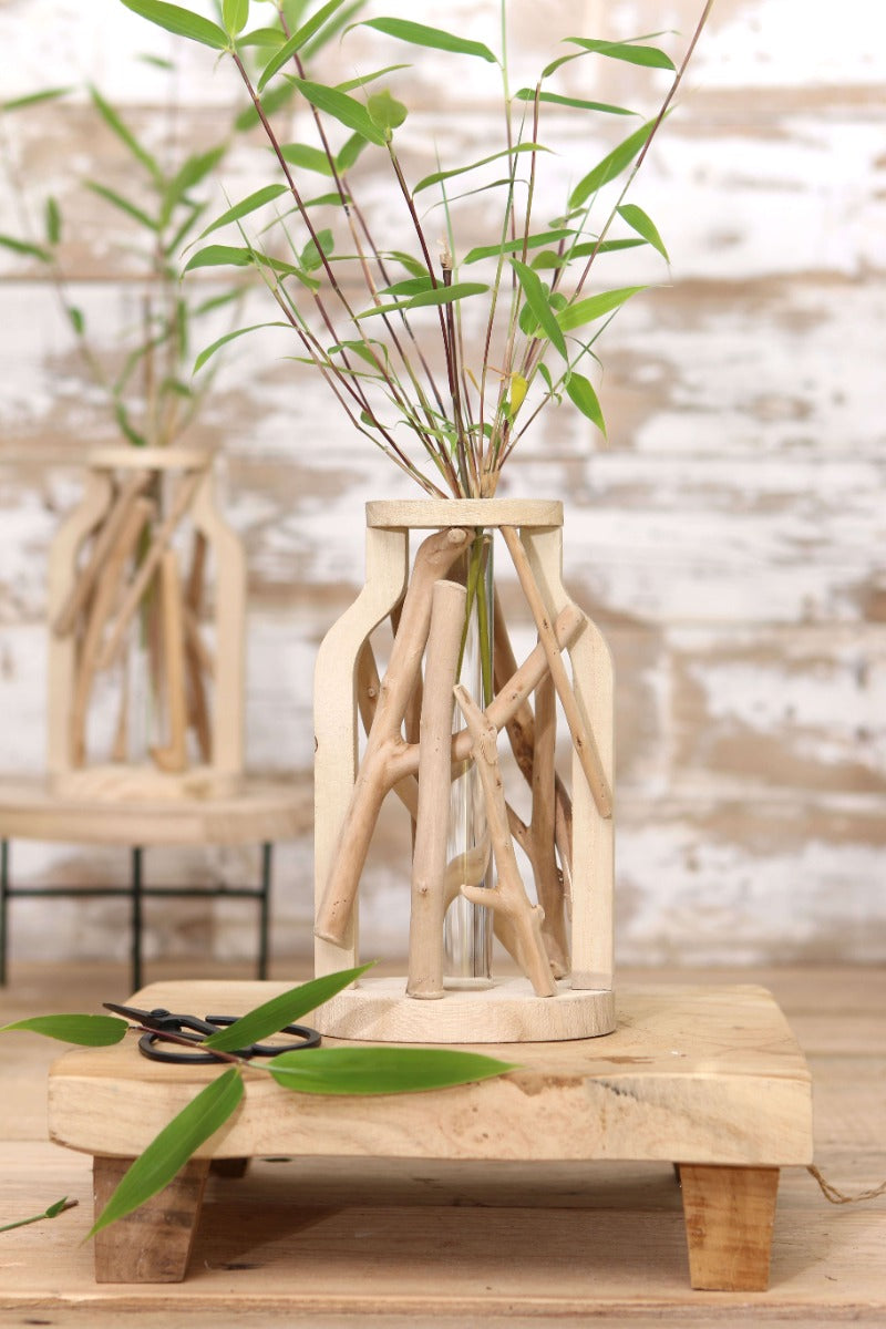 Reagenzglas mit Ständer aus recyceltem Holz Medium 11x8.5x19.5cm - 1 Stk