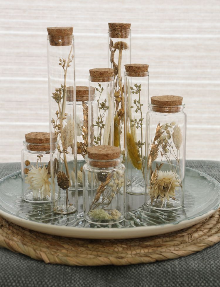Glasröhre mit Trockenblumen Natur Ø3x20cm - 12 Stk