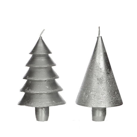 Candle set 2 trees silver 12cm high (1 set, 6pcs)