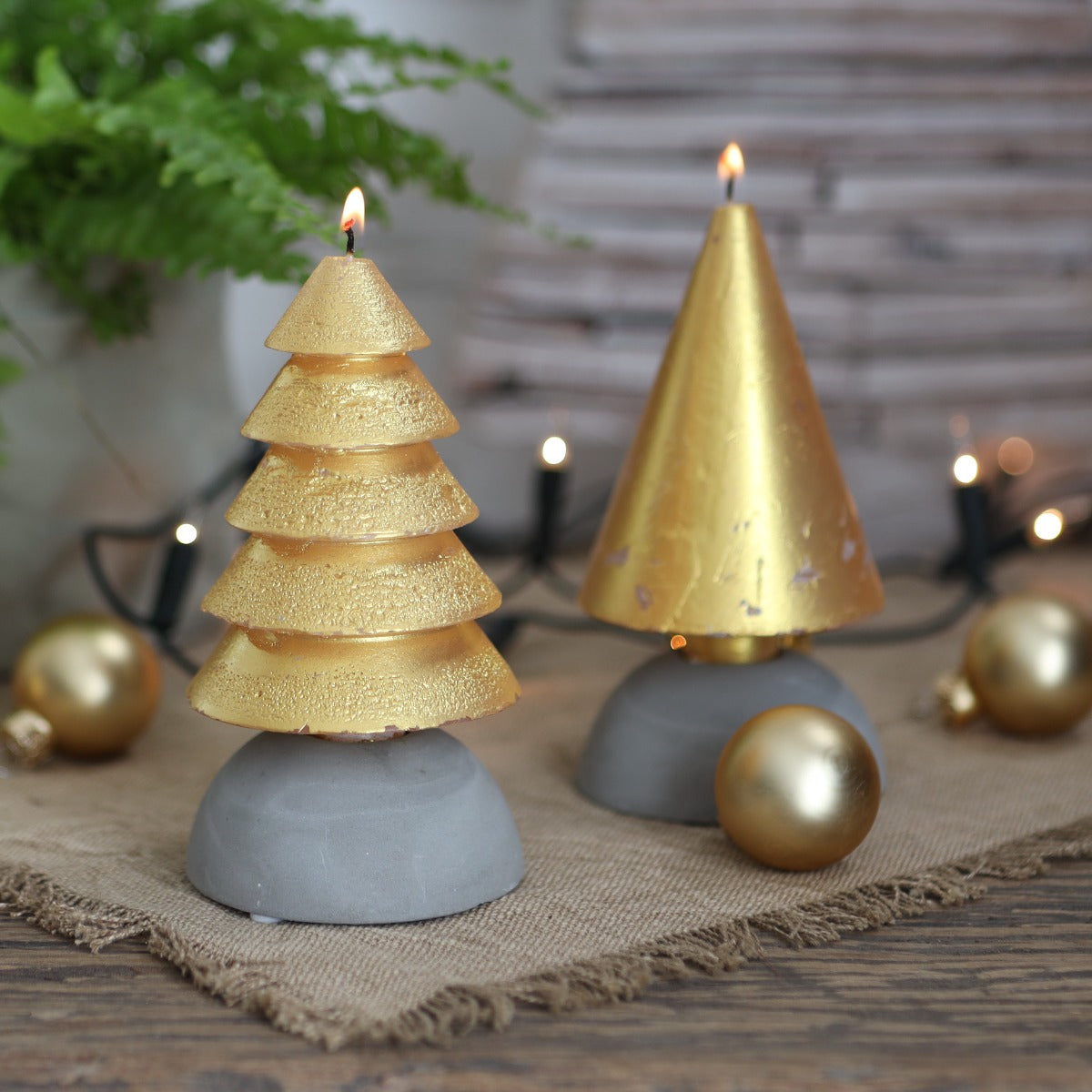 Kerzenset 2 Bäume Gold | H: 12cm - 1 Set, 6 Stk