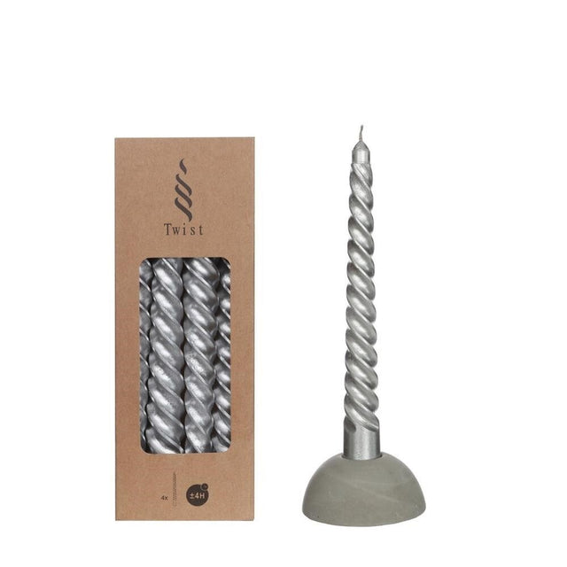 Candles twisted silver 19cm high 