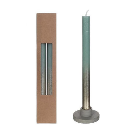 Dinner Candles eucalyptus Green with Gold Spray Ø21/h. 250mm 