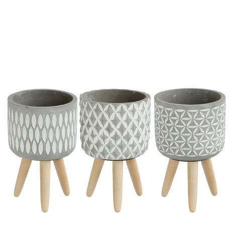Plant pot Cement with wooden legs 18cm high 