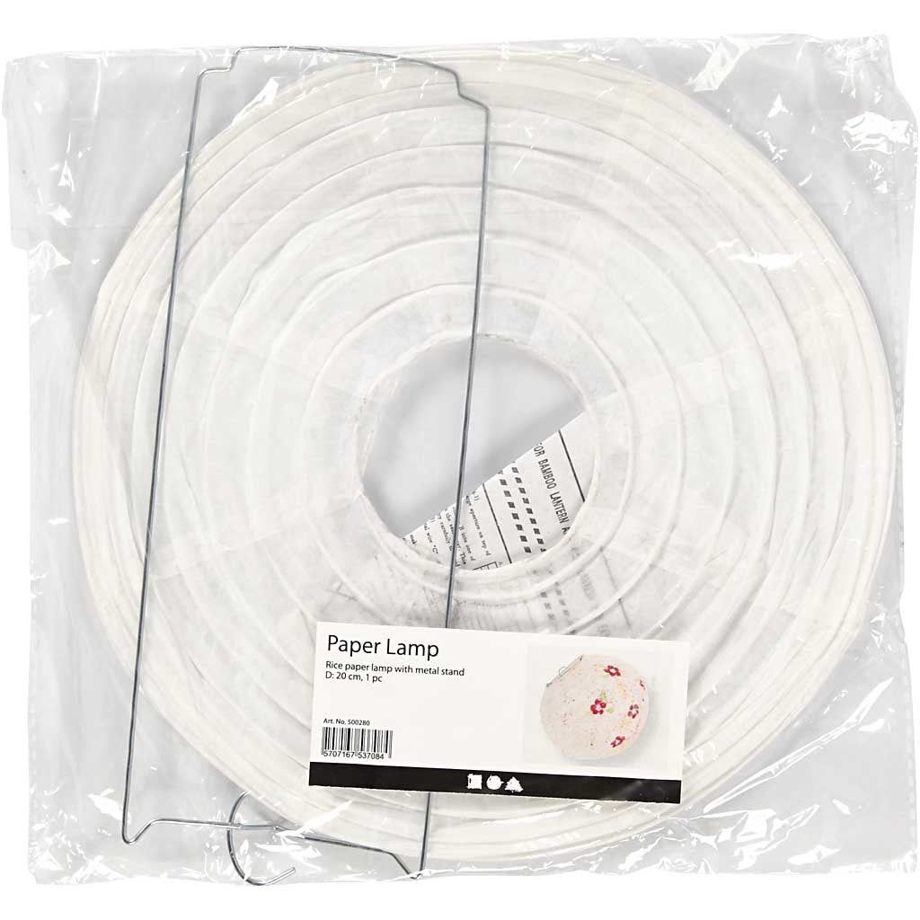 Reispapier-Lampe/-Lampion, Weiß, Rund, D: 20 cm, 1 Stk.