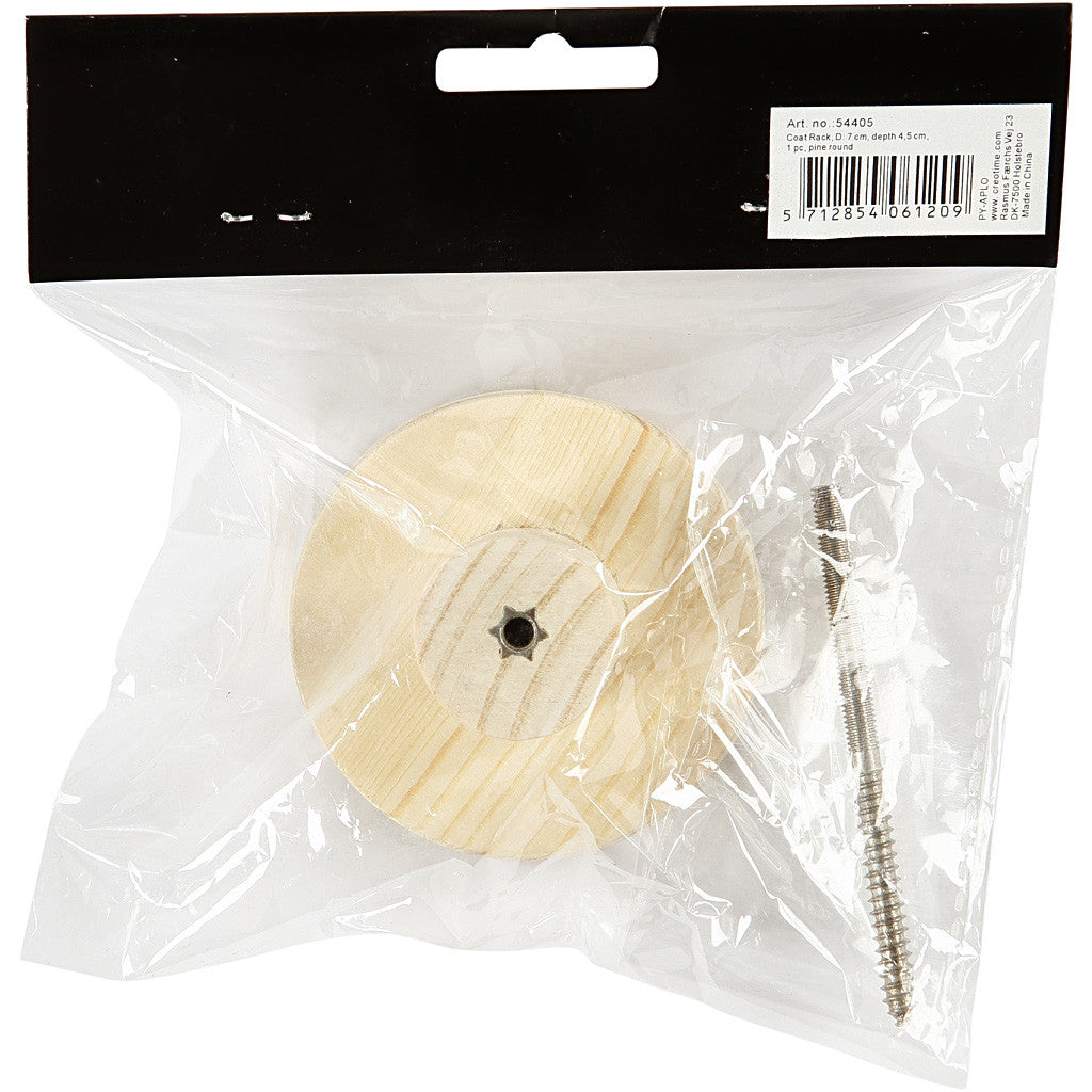 Kleiderhaken, rund, D: 7 cm, Tiefe 4,5 cm, Kiefer - 1 Stk