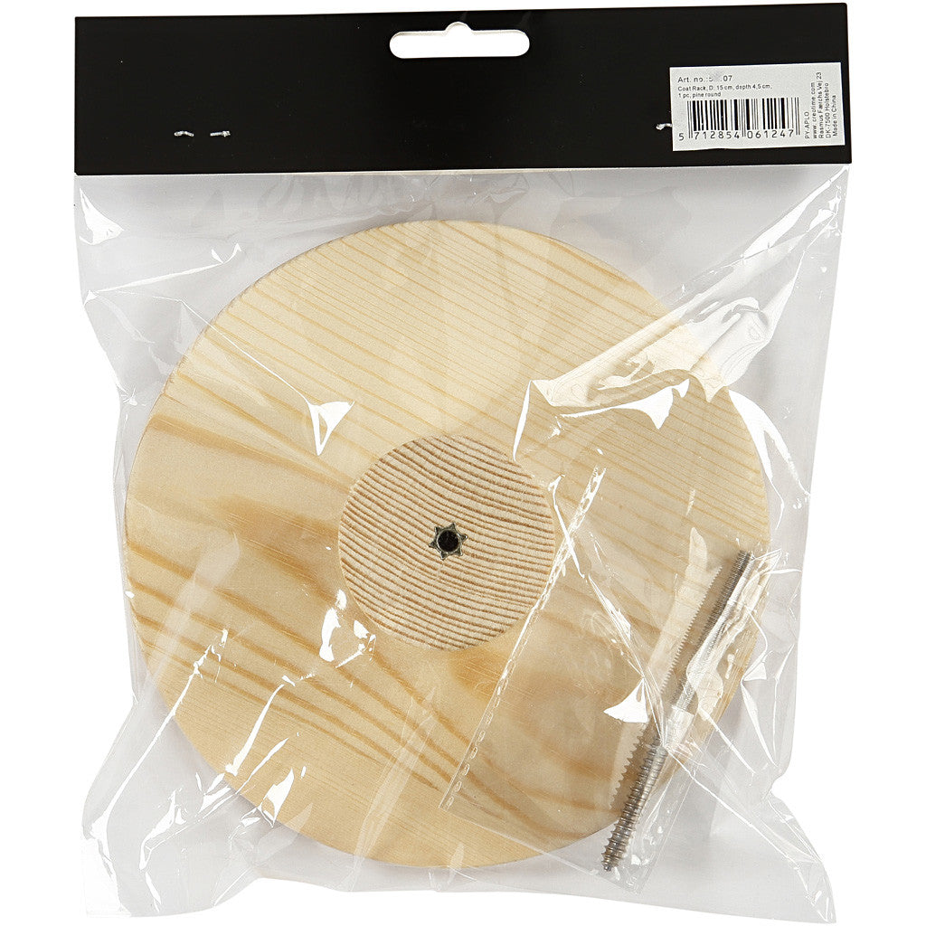 Kleiderhaken, rund, D: 15 cm, Tiefe 4,5 cm, Kiefer - 1 Stk