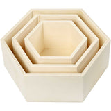 Aufbewahrungskästen aus Sperrholz Sechseckig - H: 14.8+19+24.2cm - T: 10cm - 3 Stk