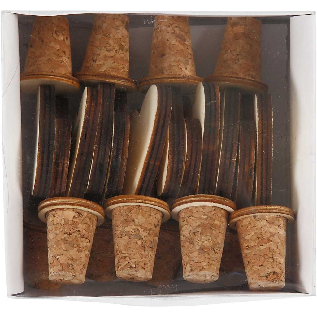 Flaschenkorken mit Holzherz - H: 9cm - T: 1.5-2cm aus Sperrholz - 12 Stk