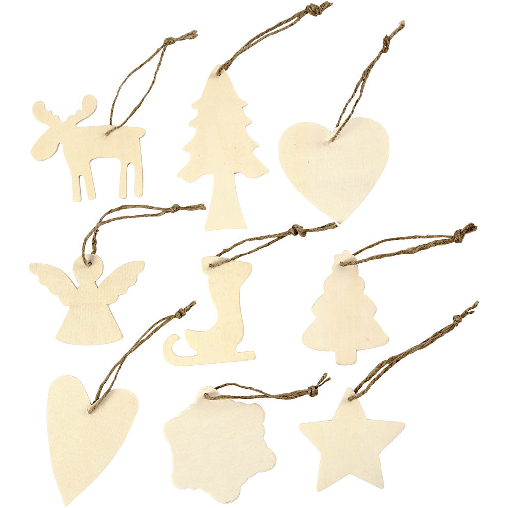 Holz-Ornamente Weihnachten - aus Sperrholz - Größe 7-8cm, Dicke 3mm - 72 Stk