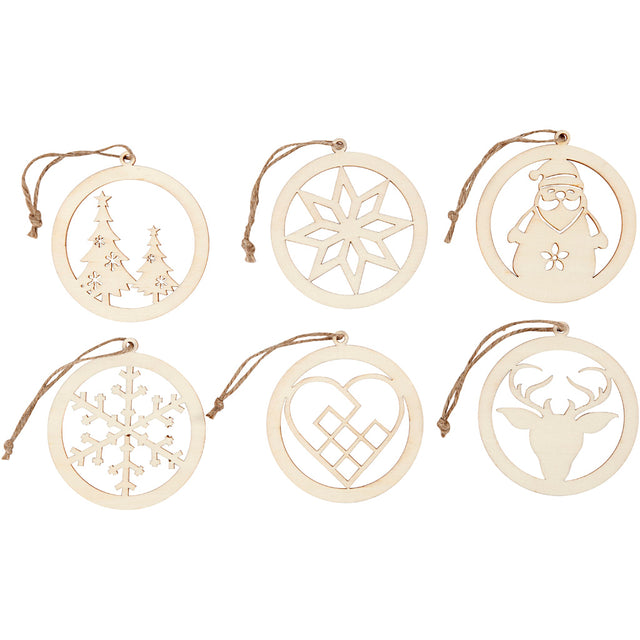 Christmas ornaments, D: 8 cm, thickness 0.3 cm, plywood 