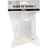 Plastikglas Glocke auf Holzfuß, H 9,5 cm, D 6 cm, Lochgröße 3 mm - 1 Stk