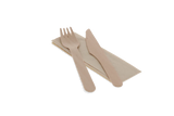 Besteckset aus Holz 3/1 Messer + Gabel + Serviette - 250 Stück