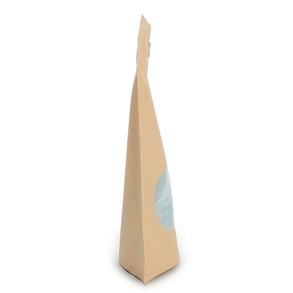 Heimkompostierbarer Kraft Standbodenbeutel mit ovalem Sichtfenster und Pocket-Zipverschluss 15x9x23cm - 100 St