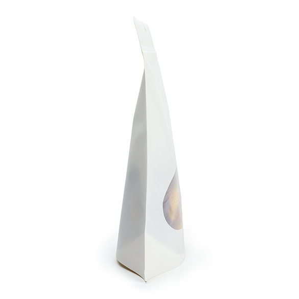 Weißer heimkompostierbarer Standbodenbeutel mit ovalem Sichtfenster 15x9x23cm - 100 Stück
