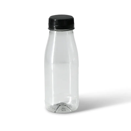 rPET bottles 250 ml clear/black lid