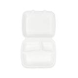Menüschale mit Deckel Zuckerrohr 3-Fächer 25x20x7,5 cm - 200 Stk