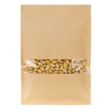 Kraft Bags Compostable 15.2x22.9cm with Window and Sealable (100 pieces) [KHS69W]