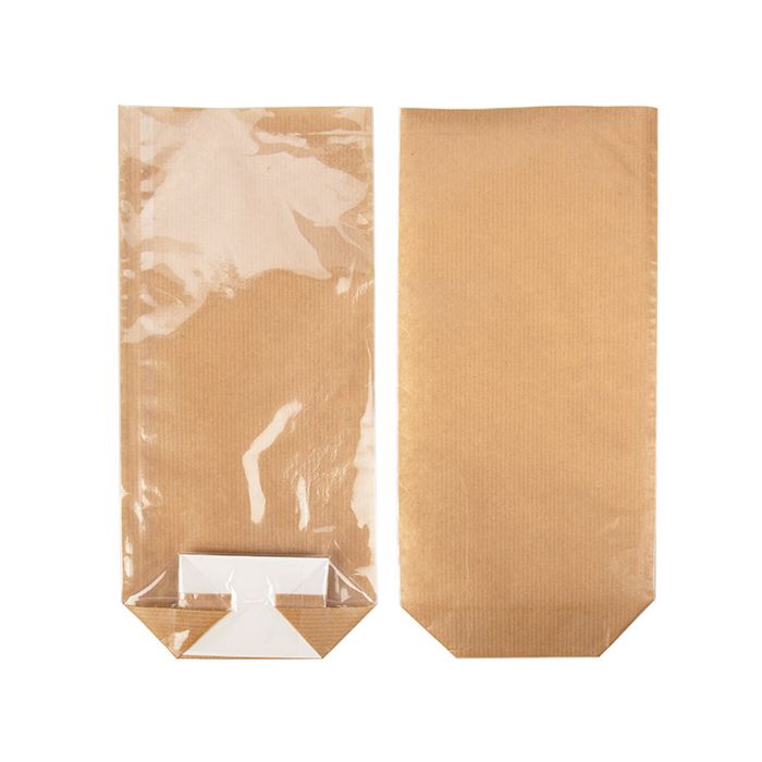 Kraft Block Bottom Bags w/ Paper Insert 70x51x254 mm 