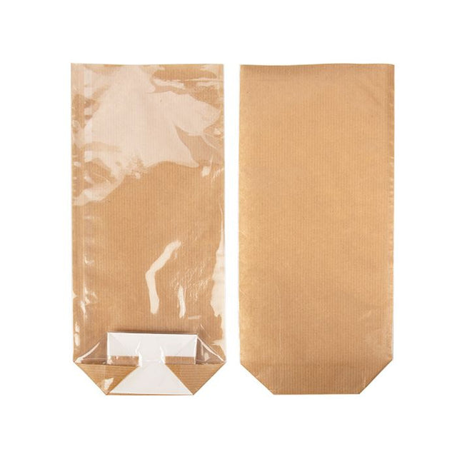 Kraft Block Bottom Bags w/ Paper Insert 70x51x254 mm 