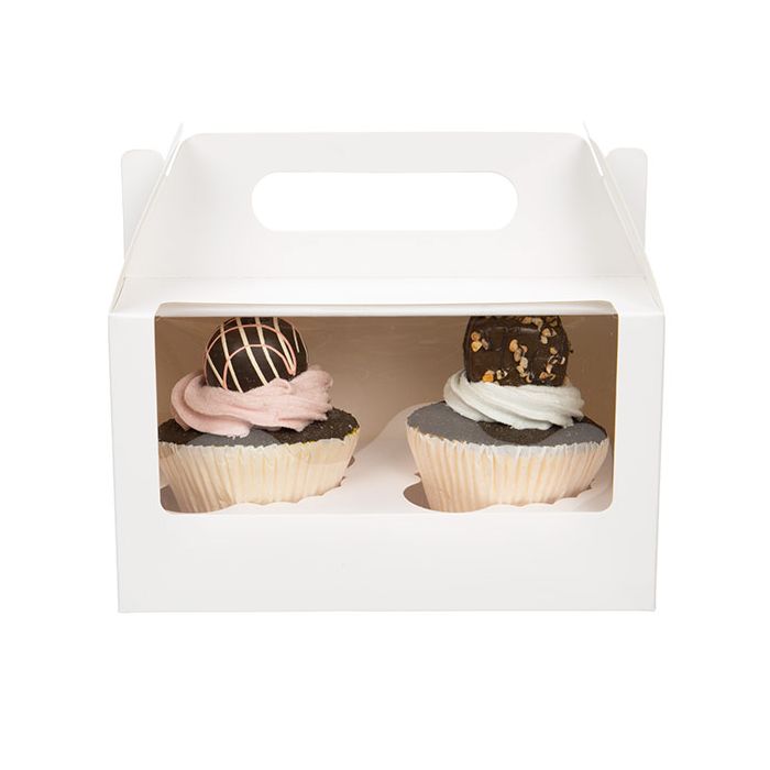 Cupcake-Boxen für 2 Cupcakes 178x102x102mm Weiß mit Griffen - 100 Stk