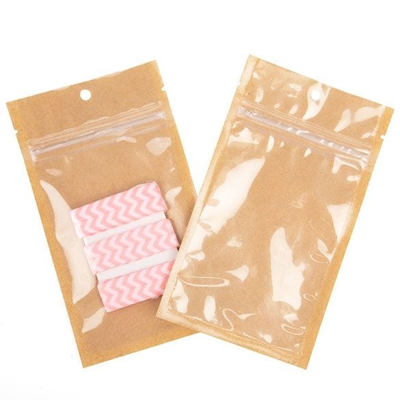 Druckverschlussbeutel Kraft/Transparent 76x114mm mit Einreißkerben - 100 Stk