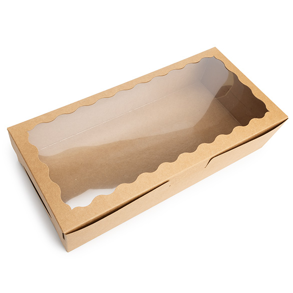 Kraft Papierschachtel mit Wellenrand Fenster 30x6,5x14cm - 25 Stück