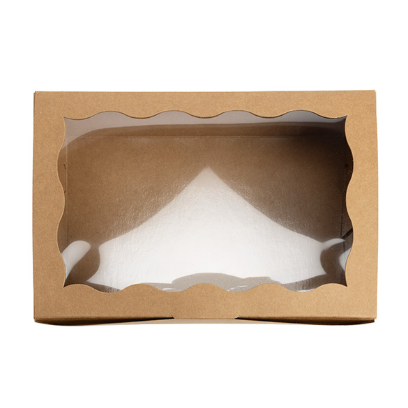 Kraft Papierschachtel mit Wellenrand Fenster 22,1x7x15,1cm - 25 Stück