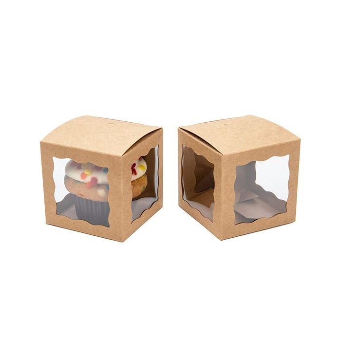 Geschenkschachteln Kraftpapier Braun mit 3 Fenstern 75x75x75mm - 25 Stk
