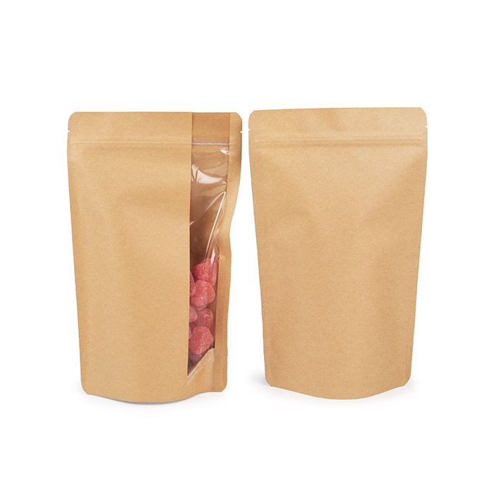 Standbodenbeutel | Kraftpapier | Vertikales Fenster | 171x89x286mm - 25 Stk