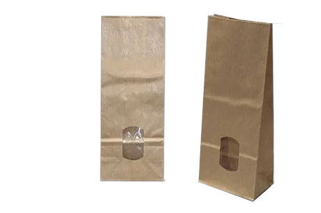 Block Bottom Bags Kraft Brown 80x42x180mm 70 g/m2 lined with 30my OPP Foil and clear Window | 100