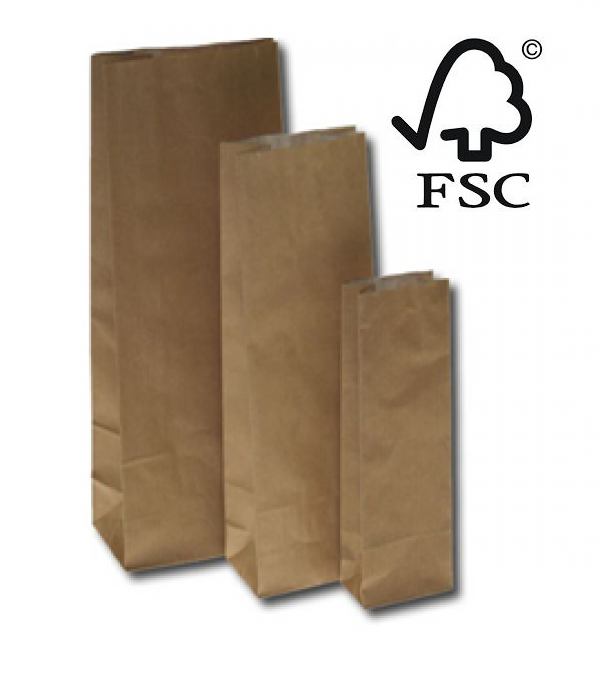 Eco Block Bottom Bags Brown Kraft Paper greaseproof 60x33x170mm 