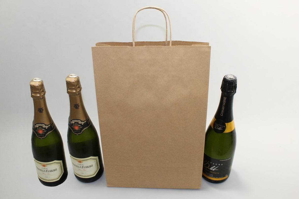 Paper Wine Gift Bags Kraft + Divider 260x80x390mm 