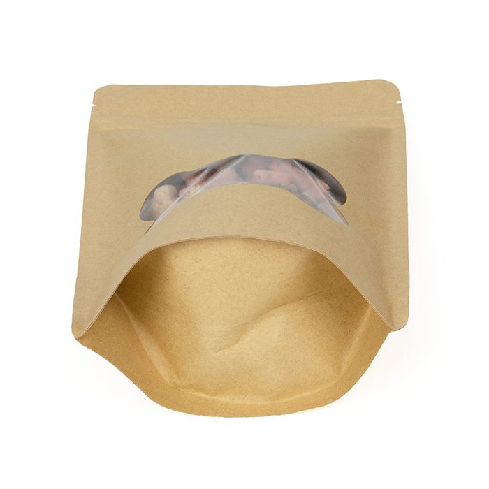 Standbodenbeutel Kraft-Knochenfenster 130x79x206mm - 25 Stk