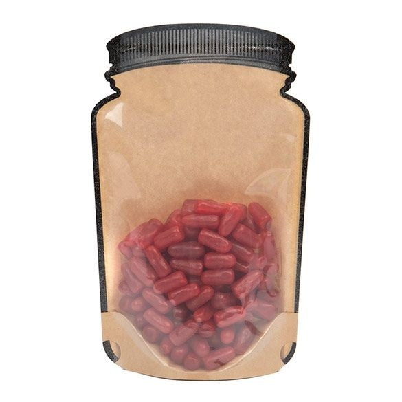 Standbodenbeutel Kraftpapier/Transparent Glasgefäß-Form 130x76x206mm - 100 Stk