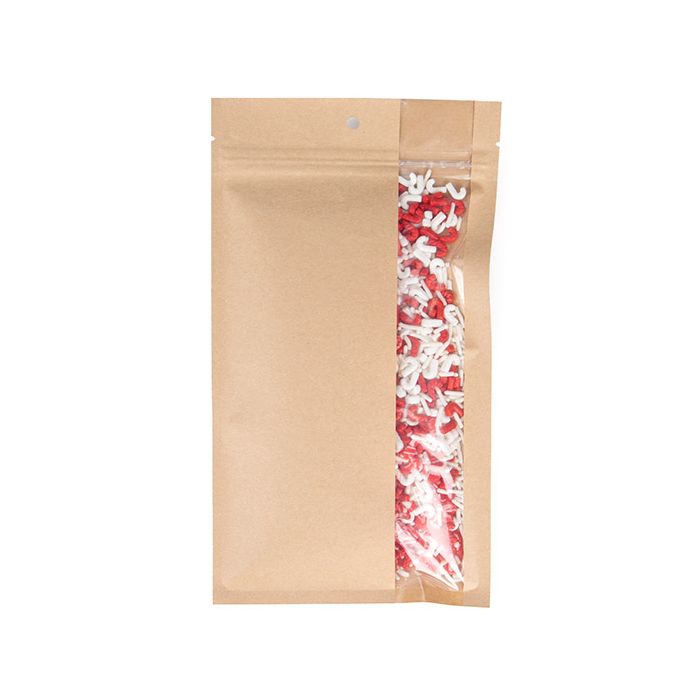 Druckverschlussbeutel Kraftpapier mit vertikalem Fenster 127x208mm - 100 Stk