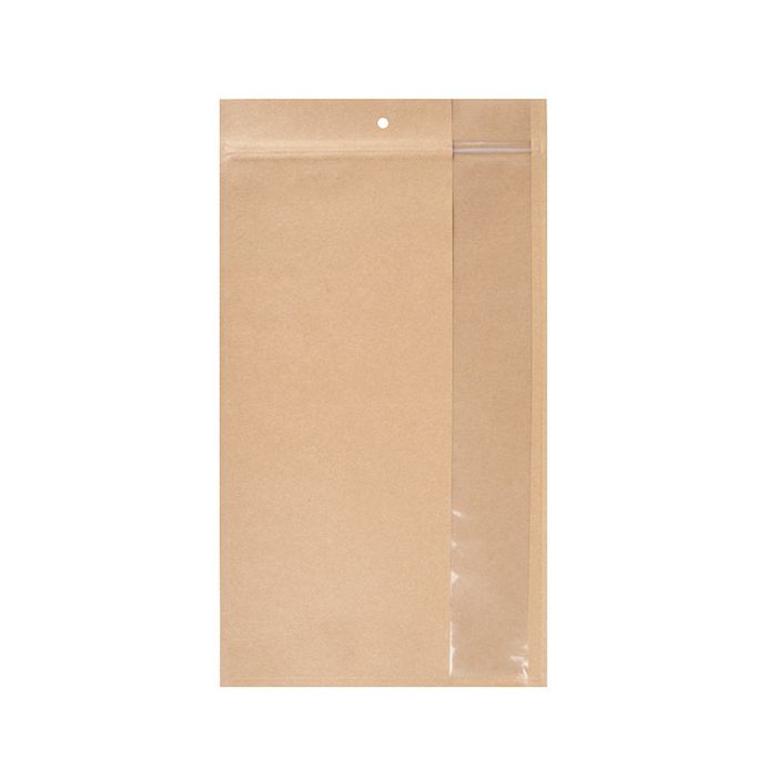 Druckverschlussbeutel Kraftpapier mit vertikalem Fenster 178x305mm - 100 Stk