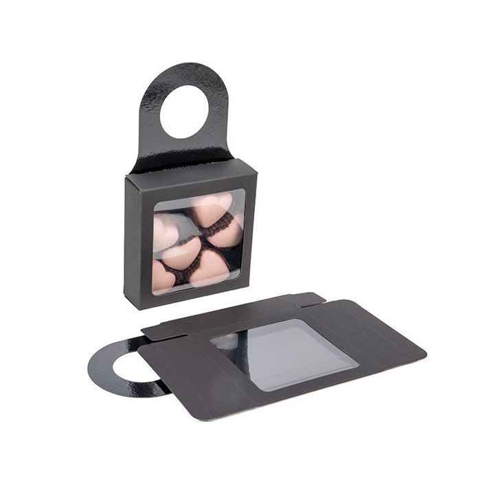 Pappschachteln mit Fenster & Aufhängeloch 90x30x90mm Schwarz - 25 Stk