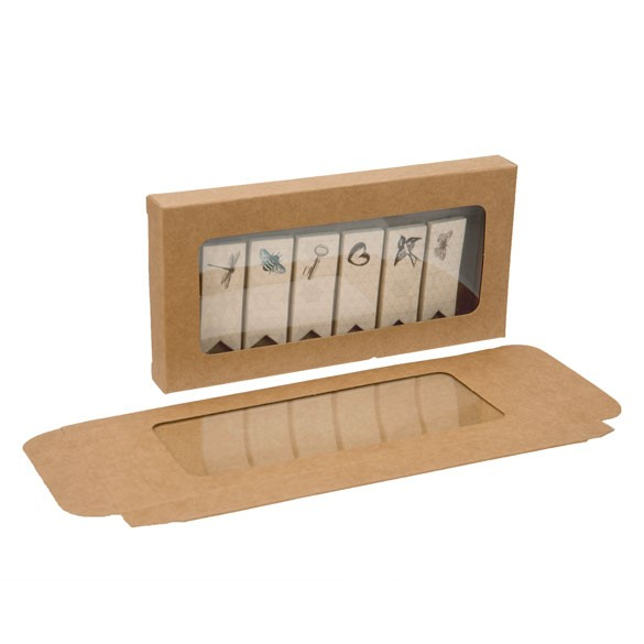 Pappschachteln Kraftpapier Braun mit Fenster 70x14x138mm - 25 Stk