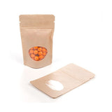 Standbodenbeutel Kraftpapier | 80x50x130mm | 28 Gramm mit rundem Fenster - 100 Stk