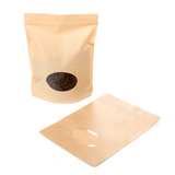 Standbodenbeutel Kraftpapier | 210x90x290mm | 510 Gramm mit rundem Fenster - 100 Stk